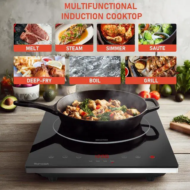 Alt view image 4 of 7 - Induction Cooktop,  Portable Hot Plate Electric Induction Burner, 10 Temp Levels up to 464°F, 110-120V Electric Stove Top Cooker with High Energy Efficiency & Kids Lock for Cooking, 1600W
