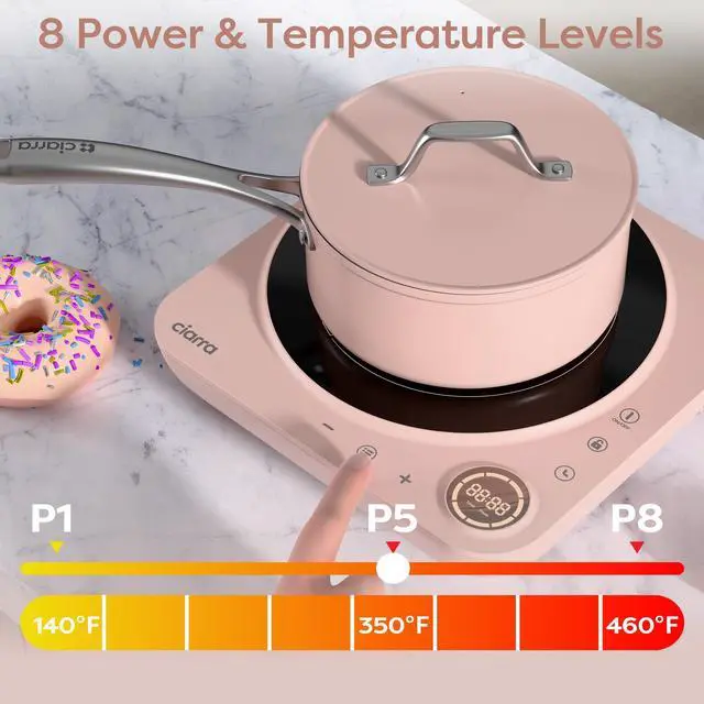 Alt view image 4 of 7 - CATIH1A-P Portable Induction Cooktop, Slim Single Electric Countertop Burner with Sensor Touch and Digital time, Pink