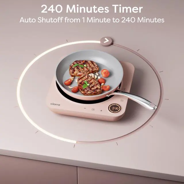 Alt view image 5 of 7 - CATIH1A-P Portable Induction Cooktop, Slim Single Electric Countertop Burner with Sensor Touch and Digital time, Pink