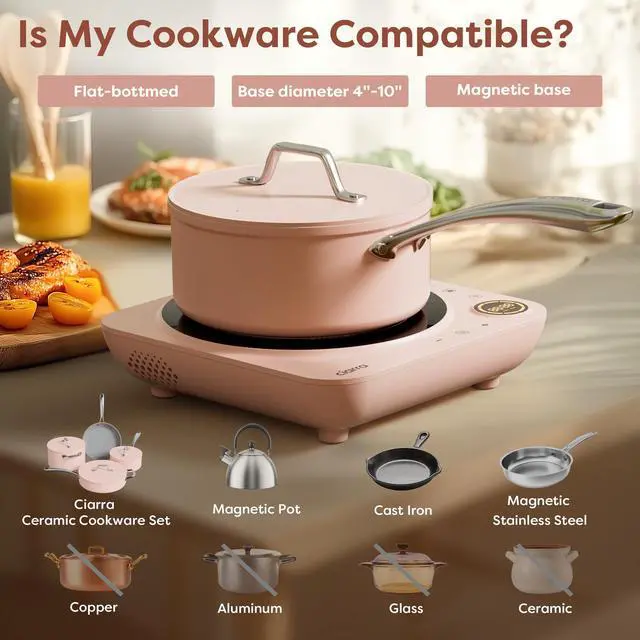 Alt view image 6 of 7 - CATIH1A-P Portable Induction Cooktop, Slim Single Electric Countertop Burner with Sensor Touch and Digital time, Pink