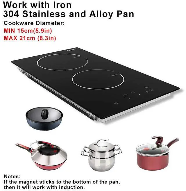 Alt view image 4 of 7 - Induction Cooktop 12 Inch, 220V~240V, 2 Burners Electric Cooktop,3500W, 12'' Built-in Double Electric Stove Top Countertop Cooker with Hard Wire,No Plug
