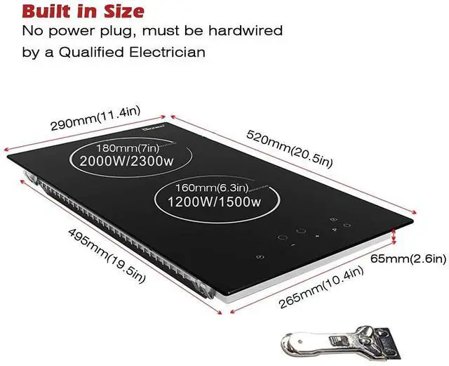Alt view image 2 of 7 - Induction Cooktop 12 Inch, 220V~240V, 2 Burners Electric Cooktop,3500W, 12'' Built-in Double Electric Stove Top Countertop Cooker with Hard Wire,No Plug