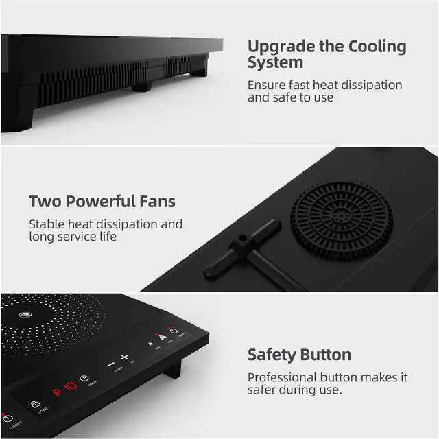 Alt view image 6 of 7 - Double Induction Cooktop, Portable Induction Cooker with 2 Burner Independent Control,Ultrathin Body,10 Temperature,1800W-Multiple Power Levels,3 Hour Timer,Safety Lock