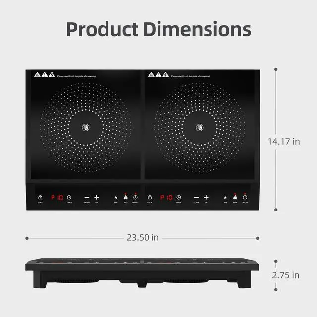Alt view image 7 of 7 - Double Induction Cooktop, Portable Induction Cooker with 2 Burner Independent Control,Ultrathin Body,10 Temperature,1800W-Multiple Power Levels,3 Hour Timer,Safety Lock