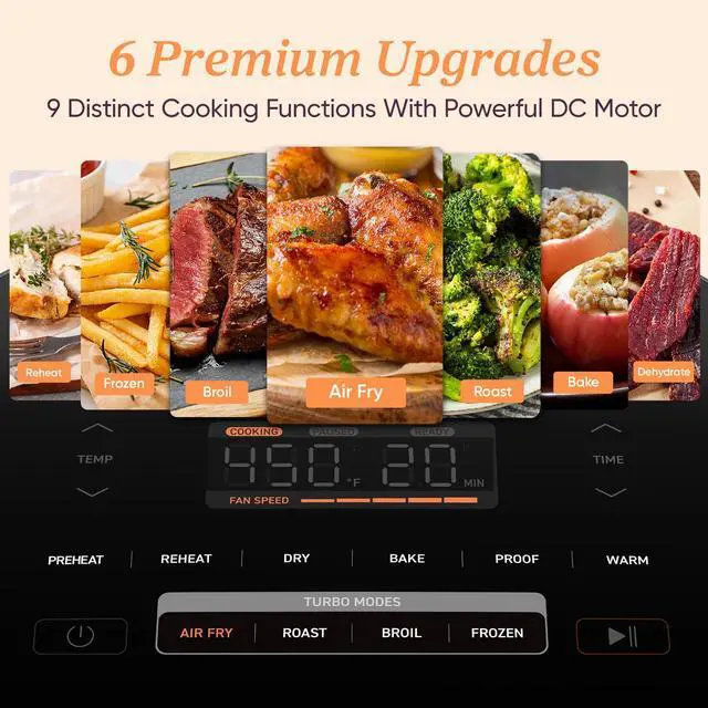 Alt view image 5 of 7 - 9-in-1 TurboBlaze Air Fryer 6 Qt, Premium Ceramic Coating, 90°450°F, Precise Heating for Even Results, Air Fry, Roast, Bake, Broil, Dry, Frozen, Proof, Reheat, Keep Warm, 120V