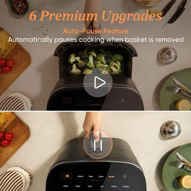 Alt view image 6 of 7 - 9-in-1 TurboBlaze Air Fryer 6 Qt, Premium Ceramic Coating, 90°450°F, Precise Heating for Even Results, Air Fry, Roast, Bake, Broil, Dry, Frozen, Proof, Reheat, Keep Warm, 120V