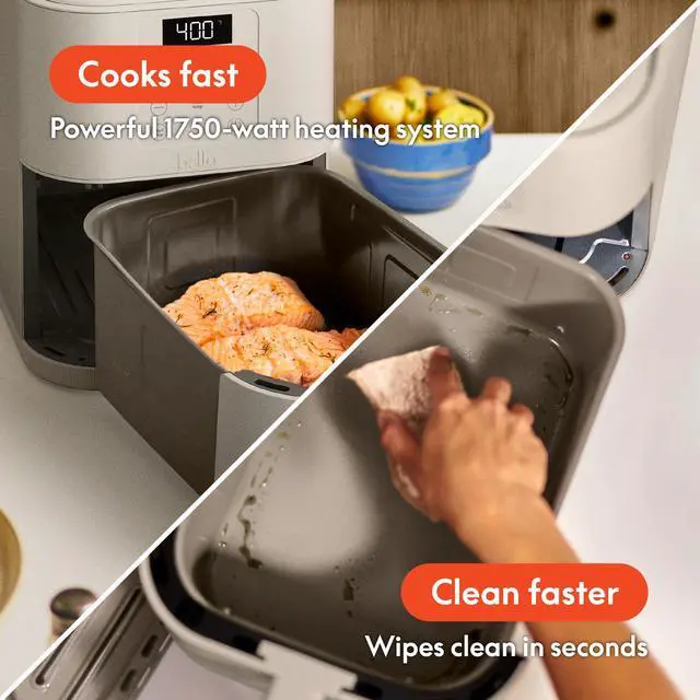 Alt view image 3 of 7 - 6 Qt Slim Air Fryer, Fits-anywhere Kitchenware, EverGood Ceramic Nonstick Coating, Adjustable Temperature, 6 Preset Cooking Options, 60 Min Auto Shutoff w Audible Tone, 5lb Capacity, Oatmilk