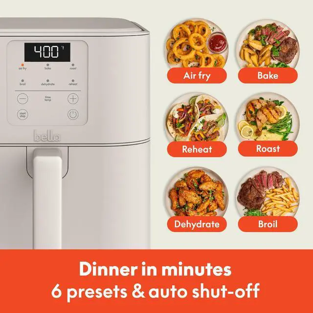 Alt view image 4 of 7 - 6 Qt Slim Air Fryer, Fits-anywhere Kitchenware, EverGood Ceramic Nonstick Coating, Adjustable Temperature, 6 Preset Cooking Options, 60 Min Auto Shutoff w Audible Tone, 5lb Capacity, Oatmilk