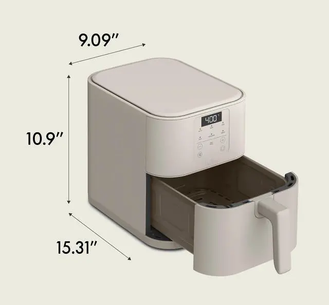 Alt view image 7 of 7 - 6 Qt Slim Air Fryer, Fits-anywhere Kitchenware, EverGood Ceramic Nonstick Coating, Adjustable Temperature, 6 Preset Cooking Options, 60 Min Auto Shutoff w Audible Tone, 5lb Capacity, Oatmilk