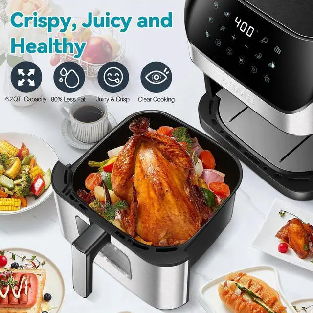 Alt view image 4 of 6 - Air Fryer 6.2 QT Oilless 1500W Large Capacity Oven Air Fryers Healthy Cooker with 10 Preset, Visual Cooking Window, Non-Stick Basket, Included Recipe
