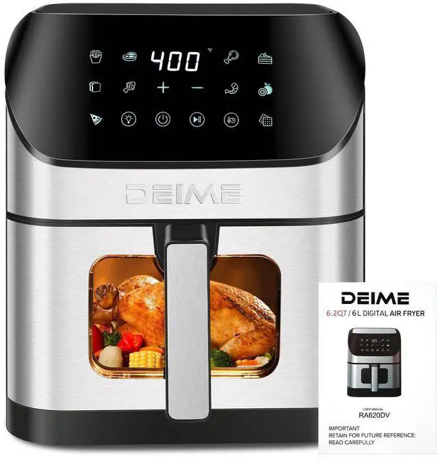 Alt view image 6 of 6 - Air Fryer 6.2 QT Oilless 1500W Large Capacity Oven Air Fryers Healthy Cooker with 10 Preset, Visual Cooking Window, Non-Stick Basket, Included Recipe