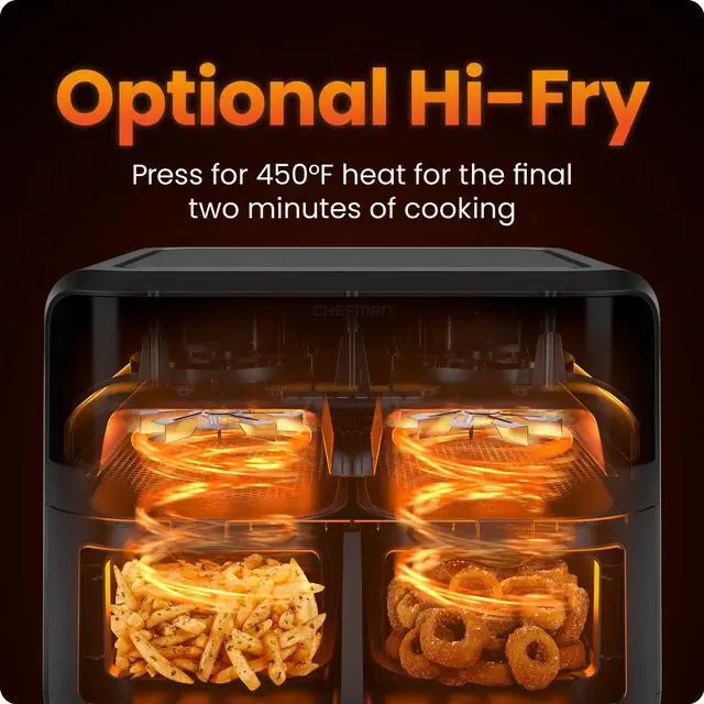 Alt view image 3 of 7 - 6 Quart Dual Basket Air Fryer Oven with Easy View Windows, Sync Finish, Hi-Fry, Auto Shutoff, 2 Independent 3Qt Nonstick Dishwasher Safe Frying Baskets, Digital Double Air Fryer - Black