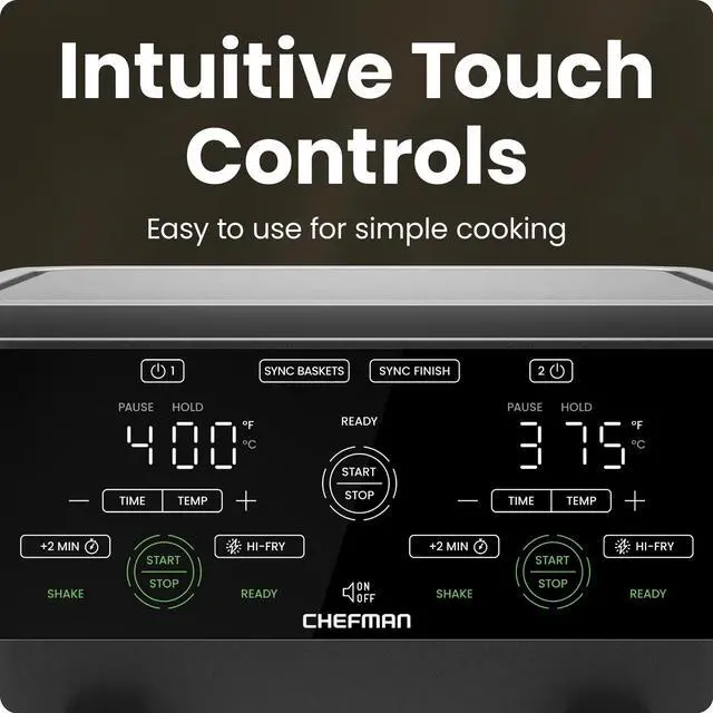 Alt view image 7 of 7 - 6 Quart Dual Basket Air Fryer Oven with Easy View Windows, Sync Finish, Hi-Fry, Auto Shutoff, 2 Independent 3Qt Nonstick Dishwasher Safe Frying Baskets, Digital Double Air Fryer - Black