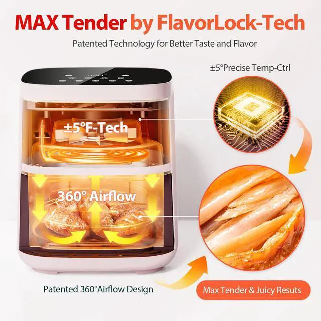 Alt view image 3 of 6 - Air Fryer, Beelicious 8-in-1 Smart Compact 4QT Air Fryers, Shake Reminder,450°F Digital Airfryer with Flavor-Lock Tech, Tempered Glass Display, Dishwasher-Safe & Nonstick, Fit for 1-3 People, Pink