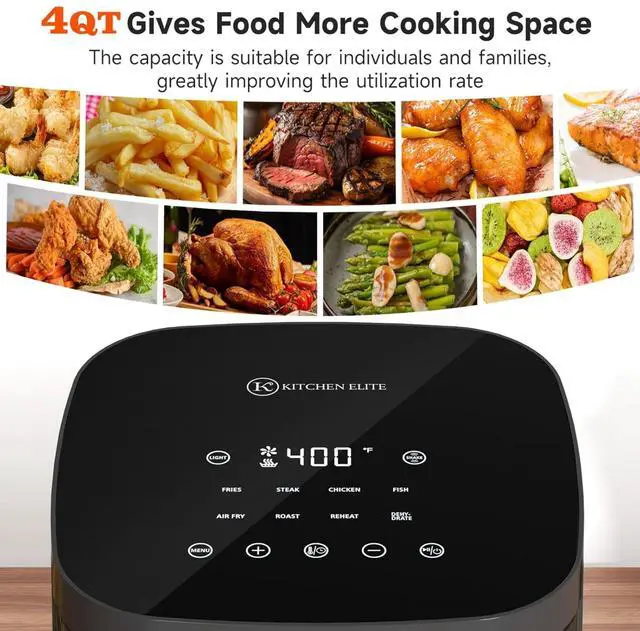 Alt view image 6 of 7 - Digital Air Fryer Oven with Viewing Window and 8 Presets, 4 Quart, Touchscreen Cooker, Precise Temp Control, Elegant Gray