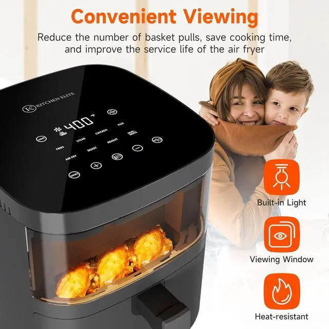 Alt view image 3 of 7 - Digital Air Fryer Oven with Viewing Window and 8 Presets, 4 Quart, Touchscreen Cooker, Precise Temp Control, Elegant Gray