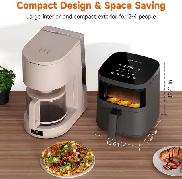 Alt view image 2 of 7 - Digital Air Fryer Oven with Viewing Window and 8 Presets, 4 Quart, Touchscreen Cooker, Precise Temp Control, Elegant Gray