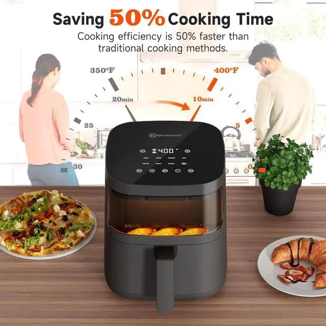 Alt view image 7 of 7 - Digital Air Fryer Oven with Viewing Window and 8 Presets, 4 Quart, Touchscreen Cooker, Precise Temp Control, Elegant Gray