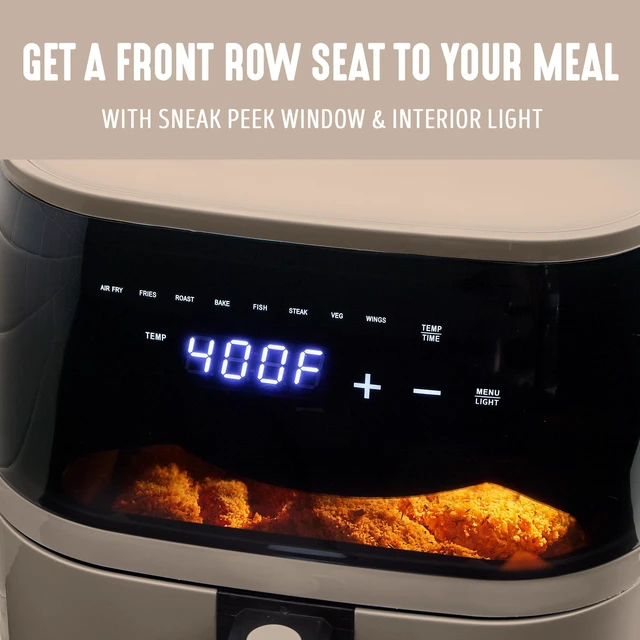 Alt view image 4 of 4 - Compact Electric Air Fryer Oven, 5.3 QT, PFAS-Free Ceramic Nonstick Drawer, 8 One Touch Digital Display, Easy View Window, Auto Shut-Off Timer, Dishwasher Safe Parts, 1500 Watts, Taupe