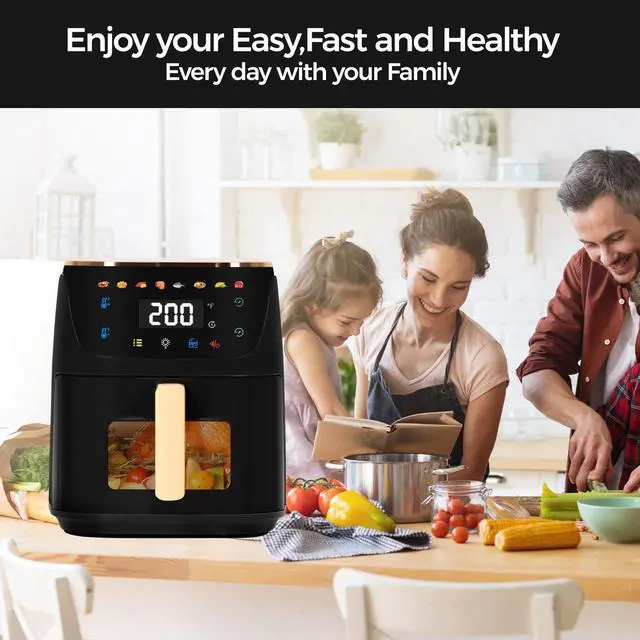 Alt view image 5 of 7 - 8QT Large Air Fryer Compact, 8 Preset Menus Airfryer, One-Touch Digital Control Presets, Touchscreen Display, Dishwasher Safe, Nonstick, Fit for Family (Black)