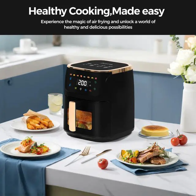 Alt view image 6 of 7 - 8QT Large Air Fryer Compact, 8 Preset Menus Airfryer, One-Touch Digital Control Presets, Touchscreen Display, Dishwasher Safe, Nonstick, Fit for Family (Black)