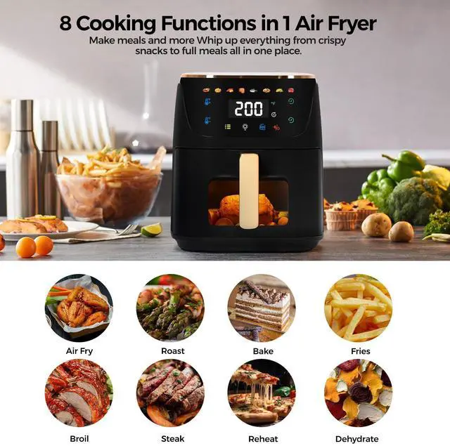 Alt view image 3 of 7 - 8QT Large Air Fryer Compact, 8 Preset Menus Airfryer, One-Touch Digital Control Presets, Touchscreen Display, Dishwasher Safe, Nonstick, Fit for Family (Black)