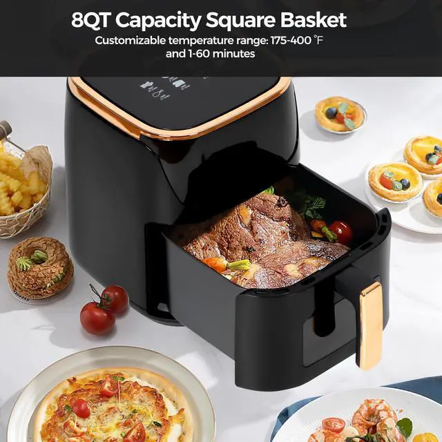 Alt view image 2 of 7 - 8QT Large Air Fryer Compact, 8 Preset Menus Airfryer, One-Touch Digital Control Presets, Touchscreen Display, Dishwasher Safe, Nonstick, Fit for Family (Black)