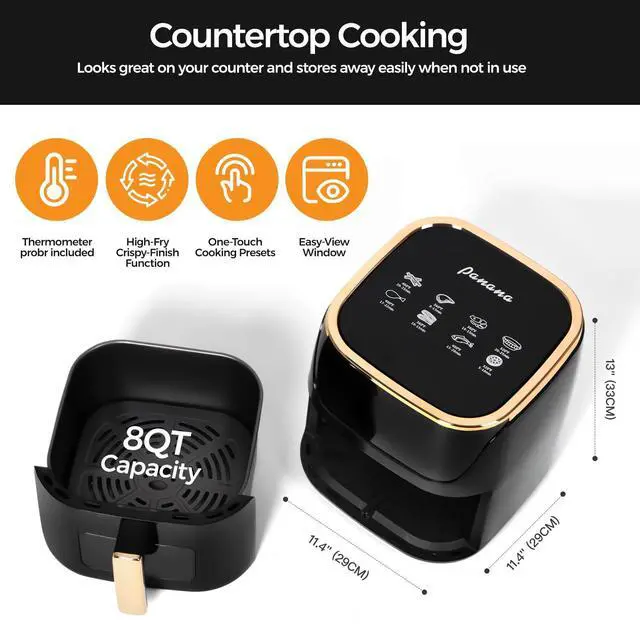 Alt view image 4 of 7 - 8QT Large Air Fryer Compact, 8 Preset Menus Airfryer, One-Touch Digital Control Presets, Touchscreen Display, Dishwasher Safe, Nonstick, Fit for Family (Black)