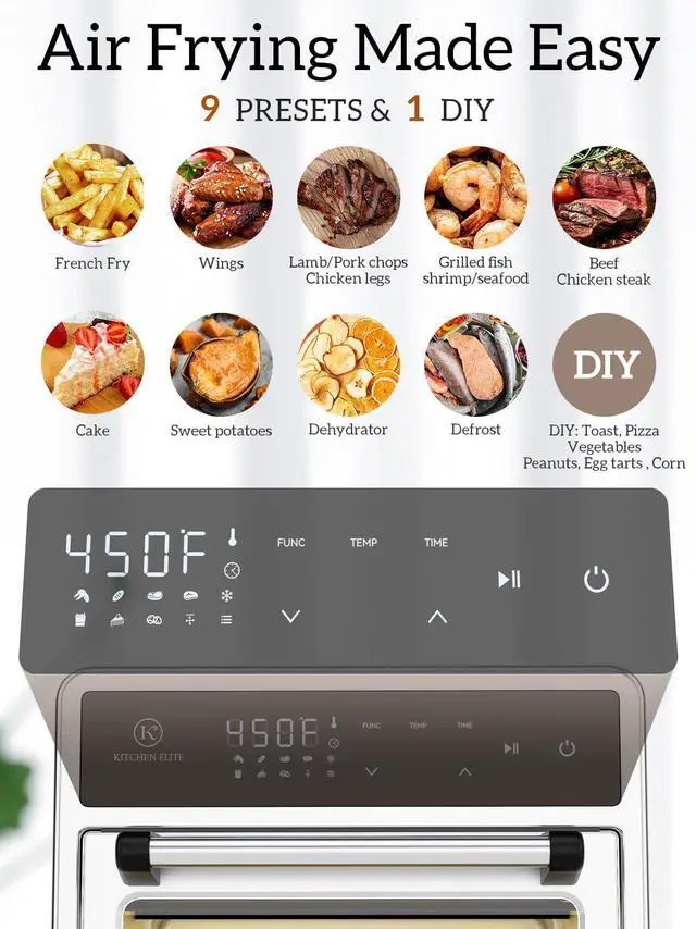 Alt view image 2 of 7 - Air Fryer Toaster Oven Combo,10-in-1 12.6QT Compact Countertop Oven,9 Touch Screen Presets & 1 DIY Function,Easy Digital Controls,4 Accessories Included,Stainless Steel,