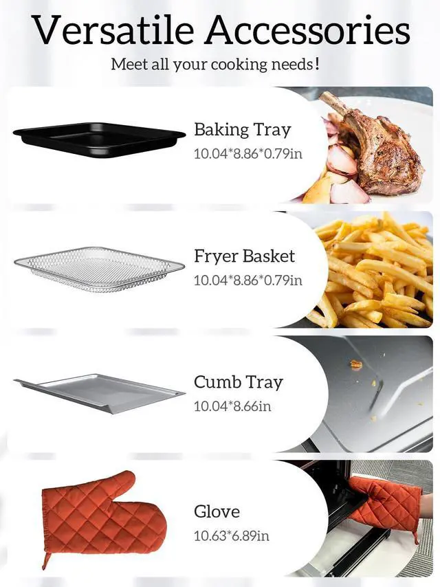 Alt view image 6 of 7 - Air Fryer Toaster Oven Combo,10-in-1 12.6QT Compact Countertop Oven,9 Touch Screen Presets & 1 DIY Function,Easy Digital Controls,4 Accessories Included,Stainless Steel,