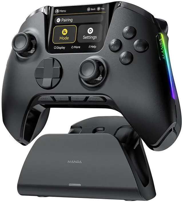 Main image of One Interactive Screen Wireless Gaming Controller for PC/Switch/Switch 2/iOS/Android,Hall Effect Stick & Trigger,RGB Lighting,Remappable Buttons,1800mAh with Charging Dock (Black)