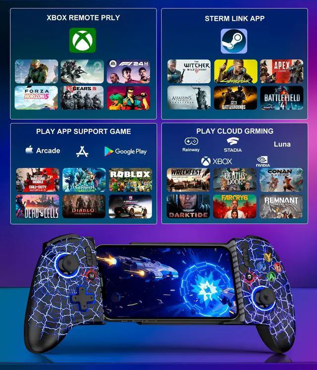Alt view image 2 of 7 - iPhone Game Controller  Compatible with iPhone 16/15 & Android, Mobile Gaming Controller with Hall Triggers/Joysticks, Wireless Phone Controller for Xbox Game Pass, Steam Link & More