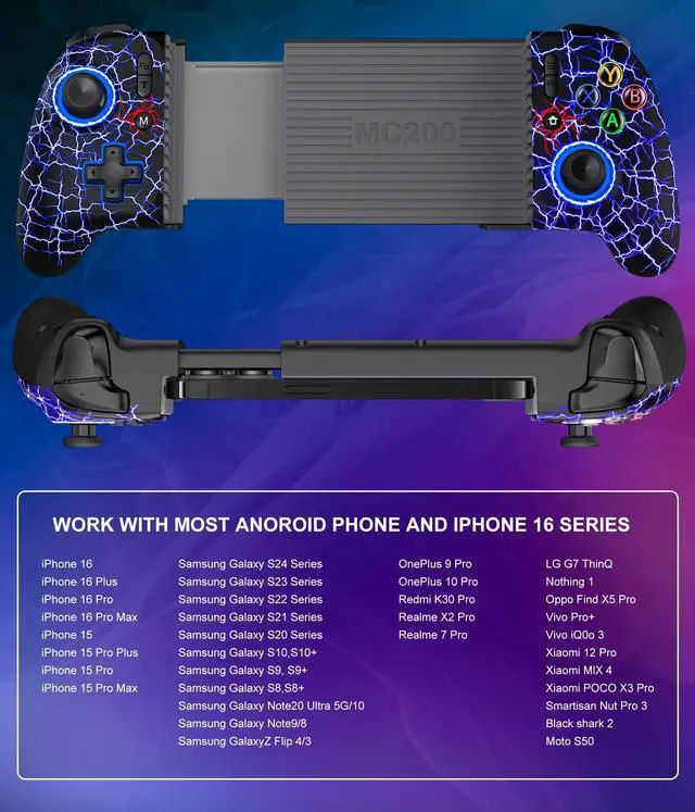 Alt view image 3 of 7 - iPhone Game Controller  Compatible with iPhone 16/15 & Android, Mobile Gaming Controller with Hall Triggers/Joysticks, Wireless Phone Controller for Xbox Game Pass, Steam Link & More