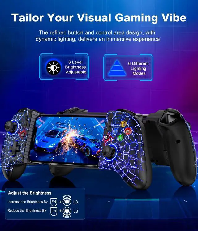 Alt view image 6 of 7 - iPhone Game Controller  Compatible with iPhone 16/15 & Android, Mobile Gaming Controller with Hall Triggers/Joysticks, Wireless Phone Controller for Xbox Game Pass, Steam Link & More