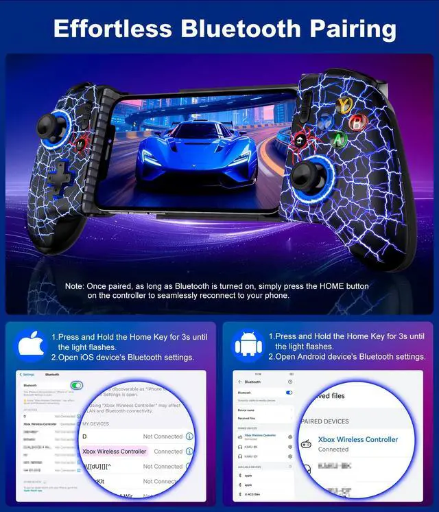 Alt view image 5 of 7 - iPhone Game Controller  Compatible with iPhone 16/15 & Android, Mobile Gaming Controller with Hall Triggers/Joysticks, Wireless Phone Controller for Xbox Game Pass, Steam Link & More