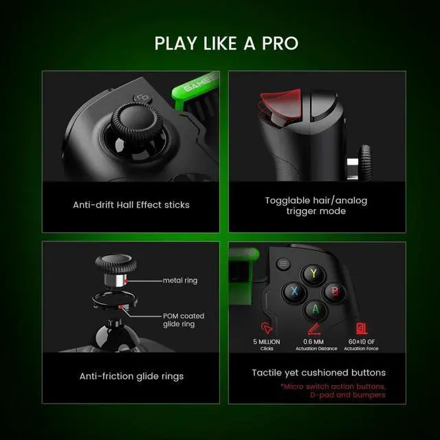 Alt view image 5 of 7 - X4 Aileron Bluetooth Mobile Gaming Controller for Android with Hall Effect Joysticks - Split Design with Carrying Case - Play Diablo Immortal, Minecraft, Fortnite, Dead Trigger 2 & More