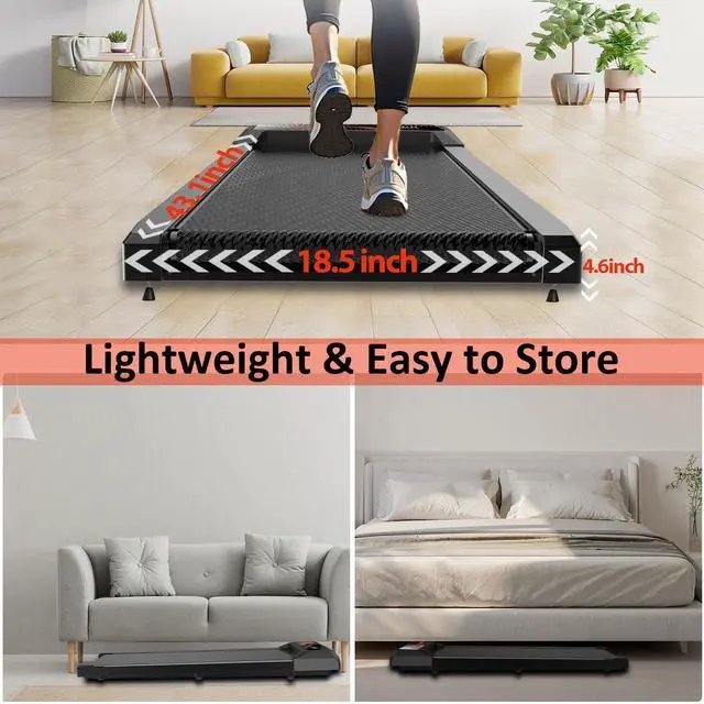 Alt view image 5 of 7 - Walking Pad Treadmill, Under Desk Walking Mat with Incline for Home and Office, 2.5HP Low Noise Treadmill with Remote Control, Compact Design Walking Jogging Running Machine