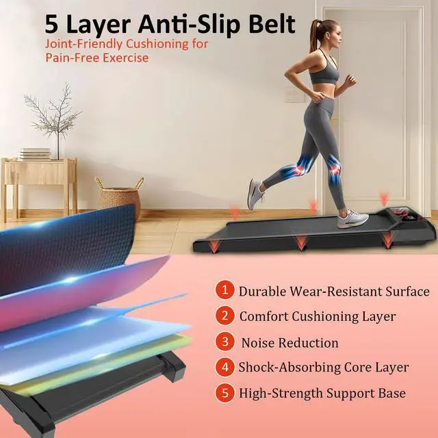 Alt view image 6 of 7 - Walking Pad Treadmill, Under Desk Walking Mat with Incline for Home and Office, 2.5HP Low Noise Treadmill with Remote Control, Compact Design Walking Jogging Running Machine