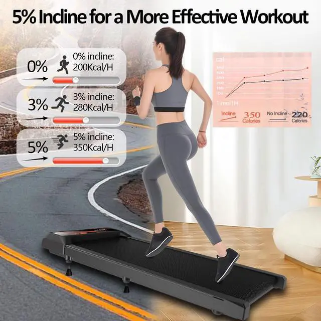 Alt view image 7 of 7 - Walking Pad Treadmill, Under Desk Walking Mat with Incline for Home and Office, 2.5HP Low Noise Treadmill with Remote Control, Compact Design Walking Jogging Running Machine