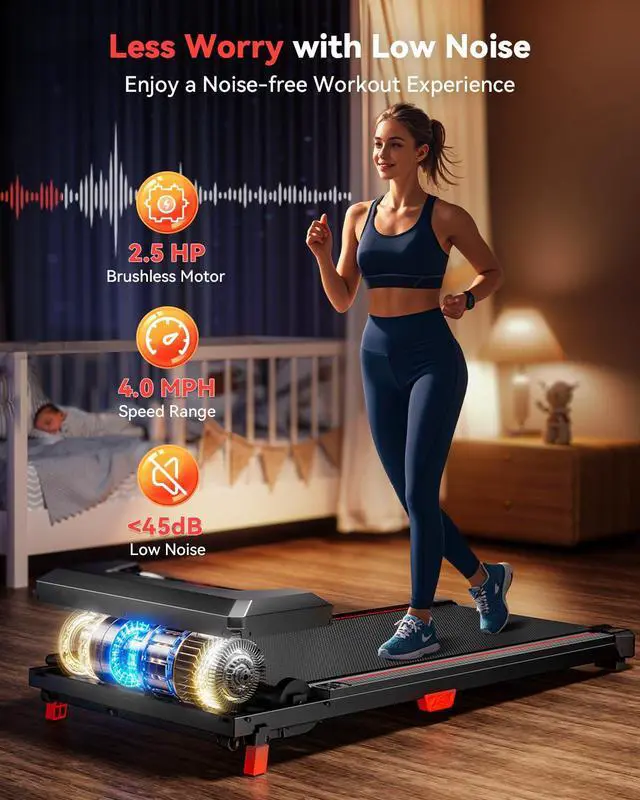 Alt view image 4 of 7 - Walking Pad with Incline, Under Desk Treadmill for Home Small Office,2.5HP Low Noise Portable Treadmill with 330 Lbs Capacity,Remote Control and LED Display