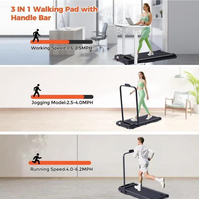 Alt view image 2 of 7 - Walking Pad with Handle Bar, 3.0HP Foldable Folding Treadmills for Home Small, 3 in 1 Portable Treadmill with Handles, Small Walking Pad Treadmill Home with Remote Control, 320LB Capacity