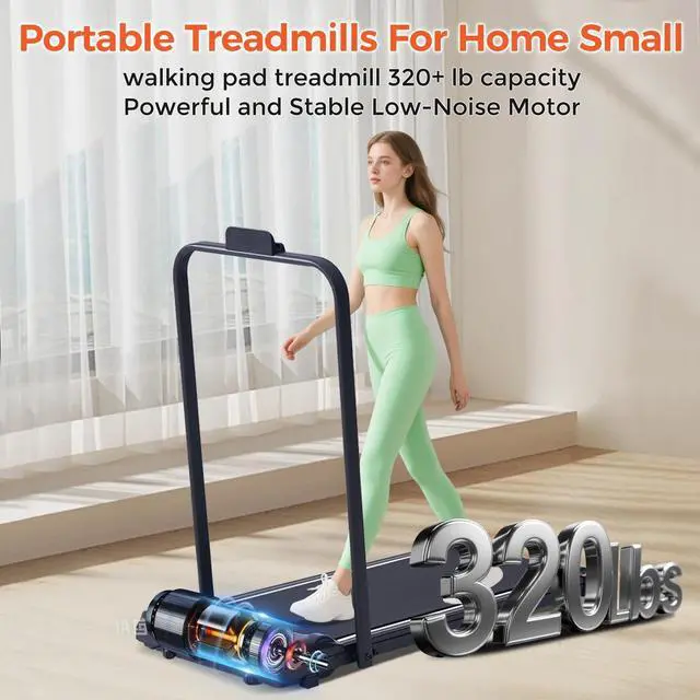 Alt view image 3 of 7 - Walking Pad with Handle Bar, 3.0HP Foldable Folding Treadmills for Home Small, 3 in 1 Portable Treadmill with Handles, Small Walking Pad Treadmill Home with Remote Control, 320LB Capacity
