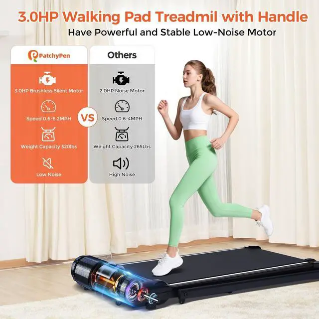 Alt view image 4 of 7 - Walking Pad with Handle Bar, 3.0HP Foldable Folding Treadmills for Home Small, 3 in 1 Portable Treadmill with Handles, Small Walking Pad Treadmill Home with Remote Control, 320LB Capacity