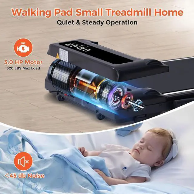 Alt view image 6 of 7 - Walking Pad with Handle Bar, 3.0HP Foldable Folding Treadmills for Home Small, 3 in 1 Portable Treadmill with Handles, Small Walking Pad Treadmill Home with Remote Control, 320LB Capacity