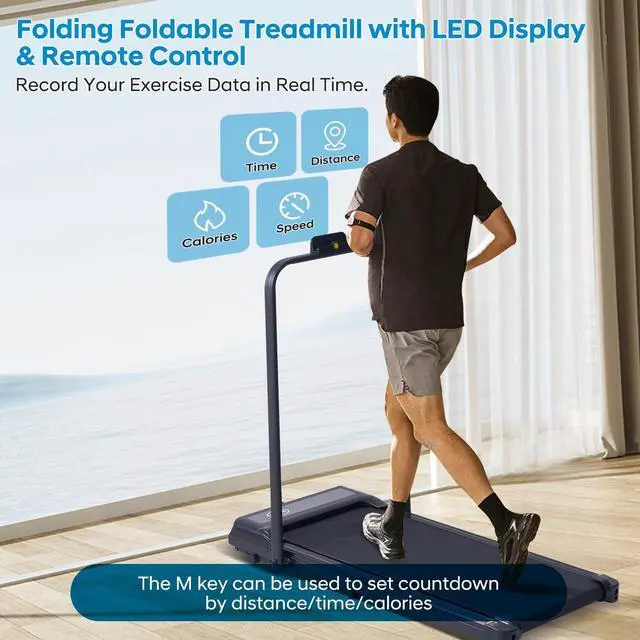 Alt view image 5 of 7 - Treadmill with Handles, Folding Foldable Electric Treadmills for Home Small, 3.0HP Walking Pad Treadmills with Handle Bar, 3 in 1 Under Desk Treadmill with Remote Control, LED Display, 300LBS Capacity