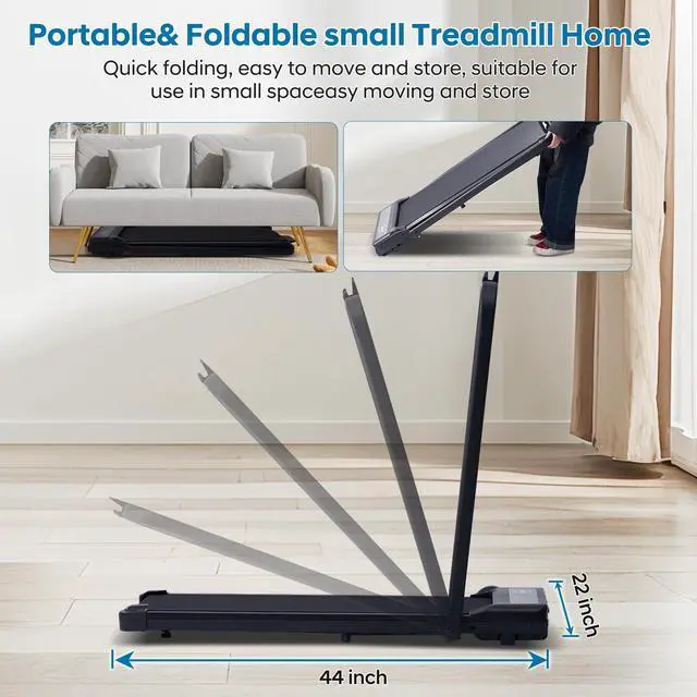 Alt view image 7 of 7 - Treadmill with Handles, Folding Foldable Electric Treadmills for Home Small, 3.0HP Walking Pad Treadmills with Handle Bar, 3 in 1 Under Desk Treadmill with Remote Control, LED Display, 300LBS Capacity