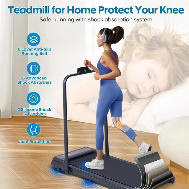 Alt view image 6 of 7 - Treadmill with Handles, Folding Foldable Electric Treadmills for Home Small, 3.0HP Walking Pad Treadmills with Handle Bar, 3 in 1 Under Desk Treadmill with Remote Control, LED Display, 300LBS Capacity