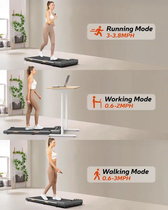 Alt view image 3 of 7 - Walking Pad Treadmill, Under Desk Treadmill for Home and Office with Remote Control, Portable 2.5 HP Walking Jogging Running Machine in LED Display