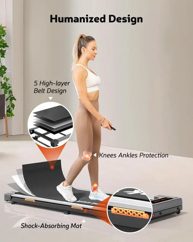 Alt view image 5 of 7 - Walking Pad Treadmill, Under Desk Treadmill for Home and Office with Remote Control, Portable 2.5 HP Walking Jogging Running Machine in LED Display