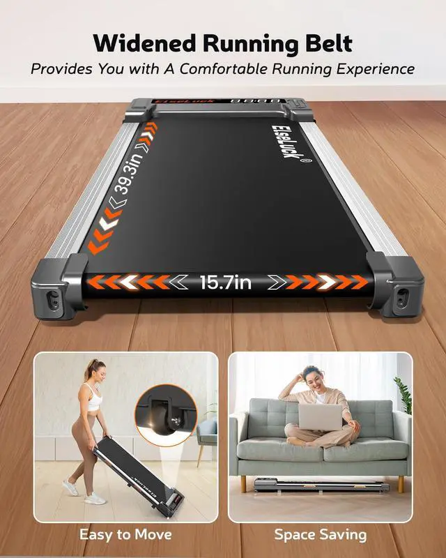 Alt view image 7 of 7 - Walking Pad Treadmill, Under Desk Treadmill for Home and Office with Remote Control, Portable 2.5 HP Walking Jogging Running Machine in LED Display